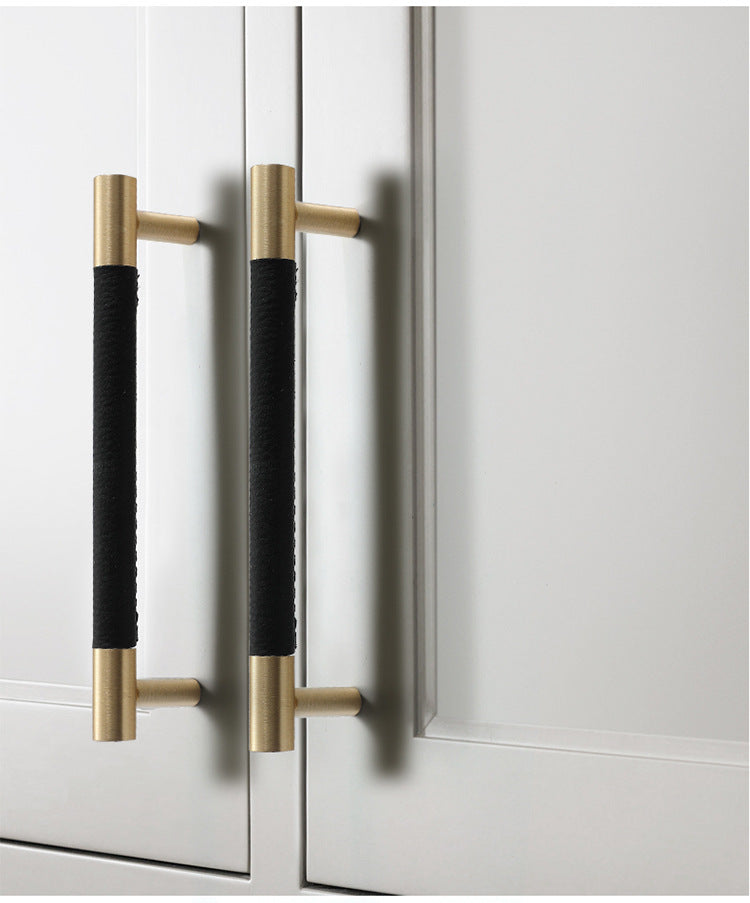 Black Leather Solid Brass Cabinet Handles