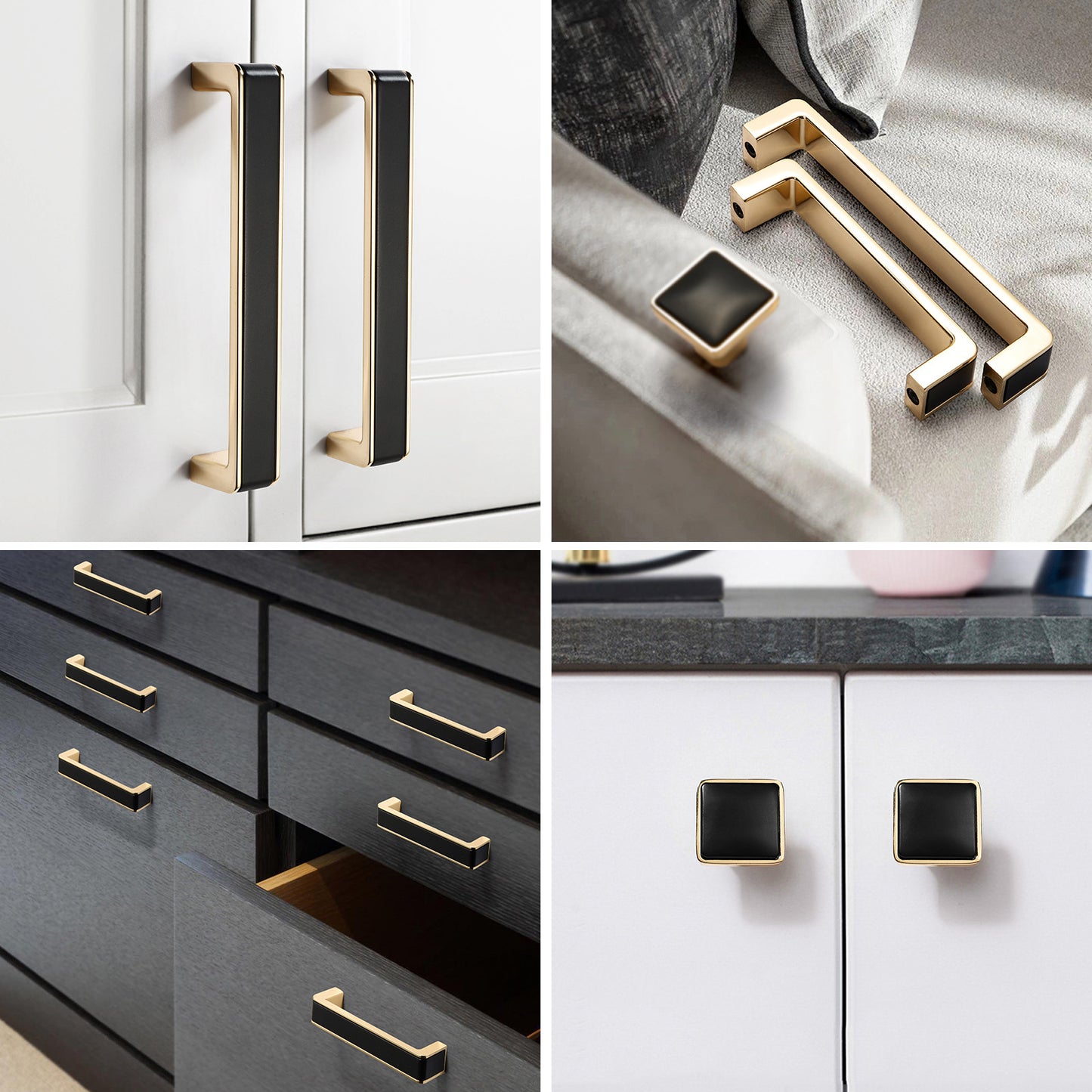 Black & Gold Kitchen Cabinet Handles, Modern Square Bar Pull Drawer Knobs